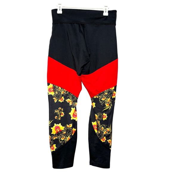 Womens Nike Essential Floral Printed Leggings SZ L Black Red Gold - Picture 4 of 8